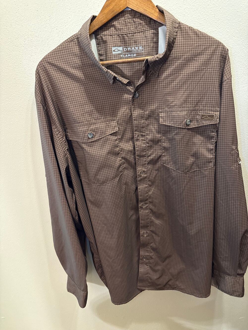 Drake Waterfowl Men’s XL Brown Check Long Sleeve Hunting Fishing Shirt